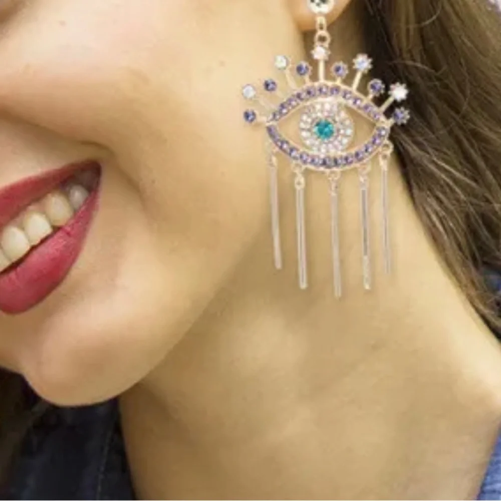 New Luxury Rhinestone Evil Eye drop earrings - Picture 4 of 4